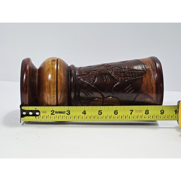 Vintage Boho Tiki Style Hand-Carved Wooden Floral Vase  9” Rustic Folk Art Decor - Picture 7 of 10